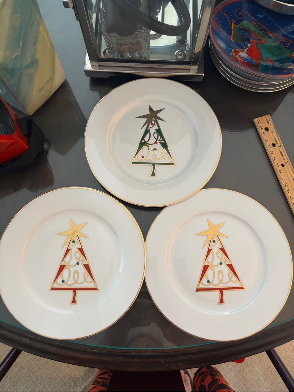 3 Pier 1 White & Gold Christmas Holiday Tree Appetizer/Salad/Dessert Plates